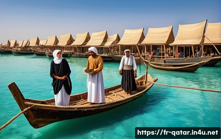 카타르 독립 과정 - **Prompt 1: Pre-Oil Era Pearl Divers and Traditional Life**
    "A captivating historical scene depi...